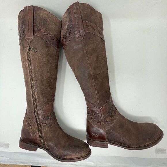 BED/STU Midge Cobbler Series Leather and Suede Distressed Western Riding Boots - Picture 1 of 16
